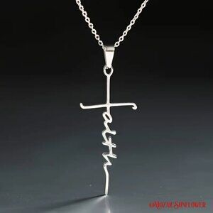 Stainless Steel "Faith" Silver Script Necklace 18" Extendable Chain NWT